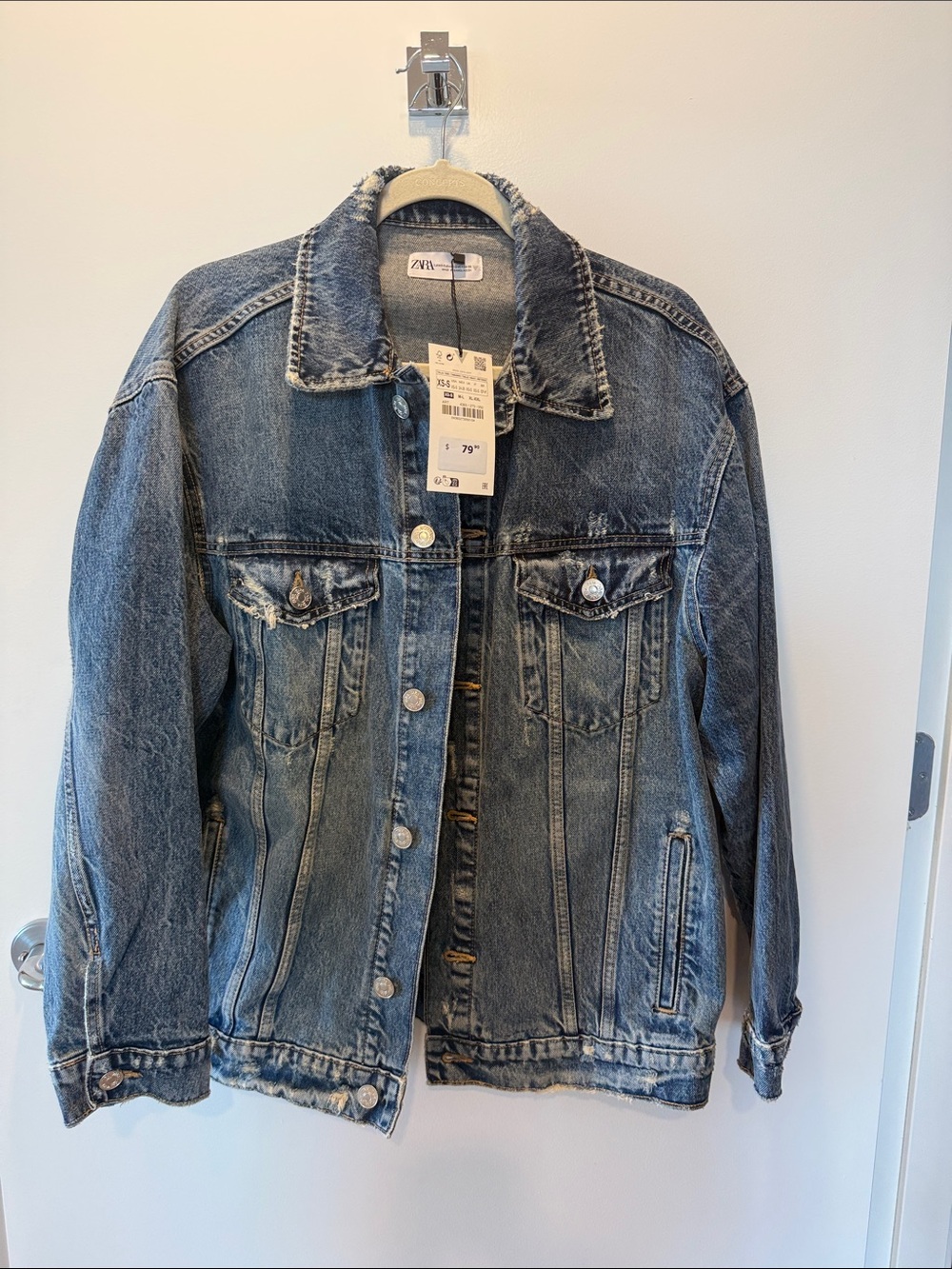 NWT Zara Blue Denim Jacket - OVERSIZED DISTRESSED SIZED XS - S